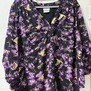 Torrid Black and Purple Blouse with Gold Harry Potter symbols